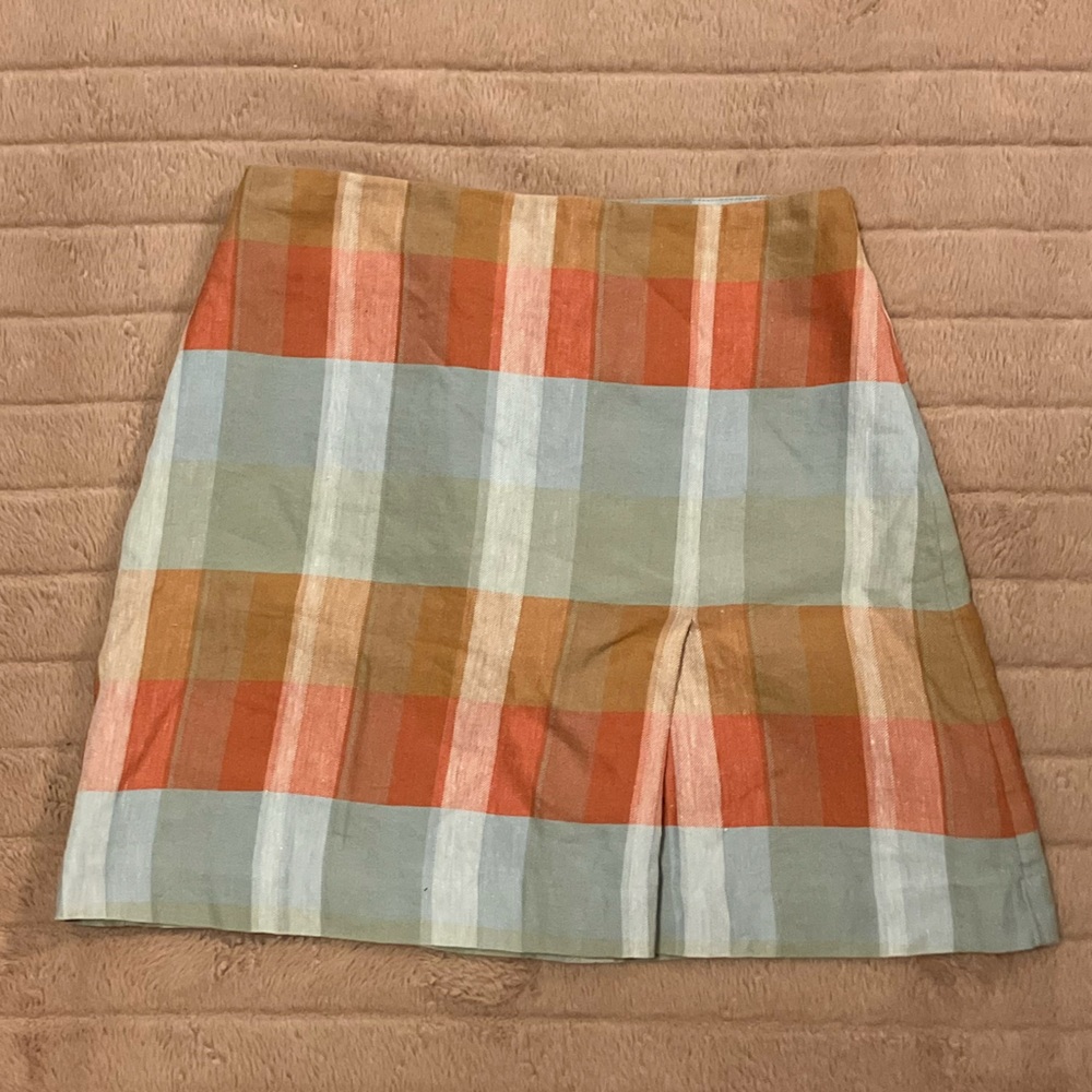 Madewell Plaid Skirt in Orange and Blue